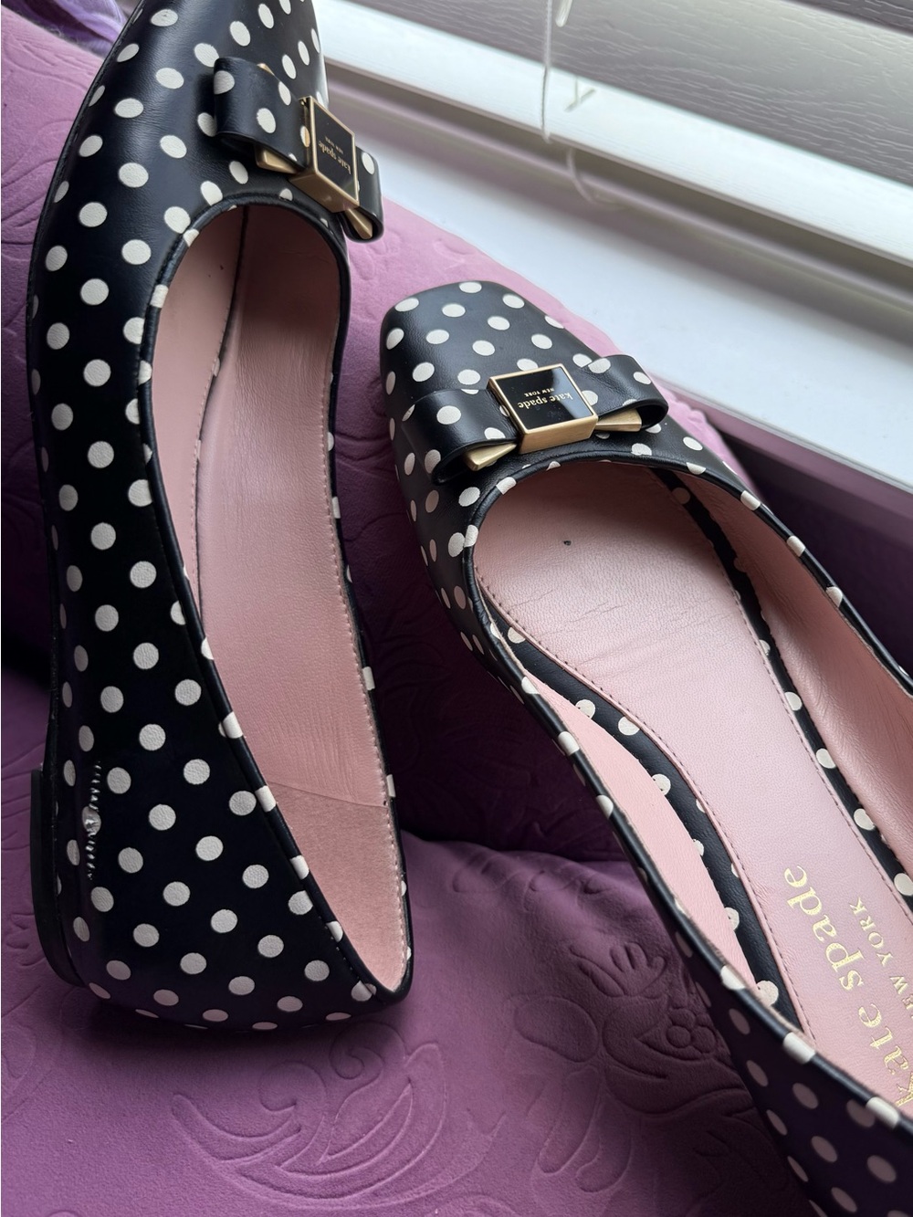 kate spade Black and White Polka Dot Bow Ballet Flats